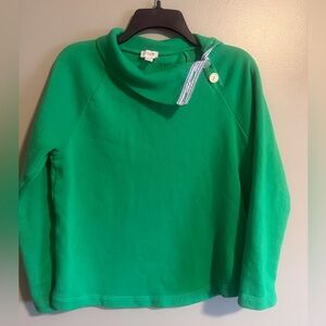 J. Crew Green Long sleeve Cowl neck Pullover w/ plaid trim button detail size S